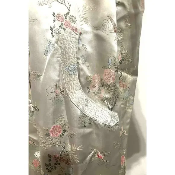 Vtg Gold Asian Satin Brocade Long Cheongsam Robe Jacket Embroidered Floral Sz XL - Picture 8 of 13